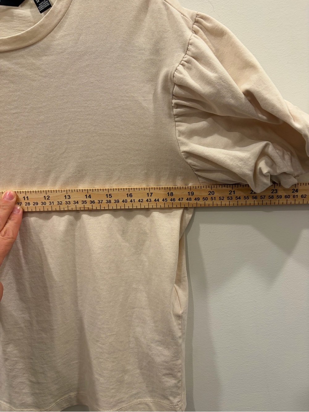 Vero Modo Cream Minimalist Puffer Sleeve organic cotton blend Sm Top Chic core - Picture 8 of 9